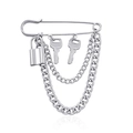 Silver punk style safety pin brooch with hanging padlock and key pendants for men and women - Steel