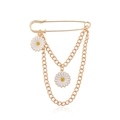 Minimalist daisy chain brooch with golden safety pin and white flower pendants - Gold