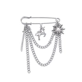 Broche de imperdible punk plateado con colgantes de espada, unicornio y sol - Plateado