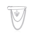 Vintage Silber Herz Brosche mit Rosenrelief und stilvollen doppelten Kettenelementen - Silber