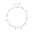 Silberne Kette mit bunten Herzanhängern und weißen Gänseblümchen-Anhängern - Stahlfarben