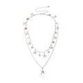 Hawaiian style double layer necklace with starfish charms and colorful enamel daisy flowers - Steel