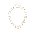 Golden necklace with colorful enamel daisy flowers and starfish pendant for summer - Gold