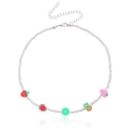 Colorful beaded necklace featuring strawberry watermelon and pineapple fruit charms - White