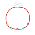 Handmade red beaded necklace with colorful clay fruit charms and silver lobster clasp - Rose Red
