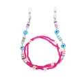 Kleurrijke brillenkoord met rozerode kralen en blauwe evil eye geluksbedeltjes - 3# Rozerode Kraal