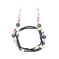 Gekleurde brillenketting met boze oog bedeltjes en regenboog heishi klei schijfjes - 4# Zwarte Kraal