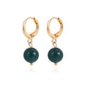 Élégantes créoles dorées avec pendentifs sphériques en turquoise vert foncé - Vert