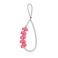 Chic pink resin heart and white faux pearl phone strap with a durable black nylon loop - Pink