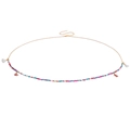 Catena da vita etnica colorata con perline dorate e nappe rosa su sfondo bianco - 3# Perline Tono Misto Nappina Rosa Bianca
