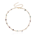 Collier chaîne dorée avec perles blanches et pierres de turquoise naturelles - Style Pierre Mixte Violette (2#)