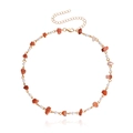 Collier fait main avec pierres concassées oranges, perles blanches et chaîne dorée - Style Pierre Rouge Orange (3#)