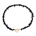 Handmade black natural stone chip necklace with large pearl pendant and gold OT clasp - Black Stone Style (ZW2321)
