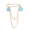 Hip-hop stijl veiligheidsspeld broche met gouden dubbele kettingen en blauwe smileys - Blauwe Smile Face