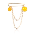 Hip hop gouden veiligheidsspeld broche met dubbele kettingen en gele smiley hangers - Geel lachend gezicht