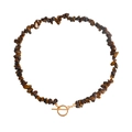 Perlenkette aus Tigerauge-Steinen mit goldenem OT-Knebelverschluss im Boho-Stil - Tigerauge Stein Stil (ZW1184)
