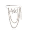 Silver punk pin brooch with layered chains featuring skull, rose, and sword charms - Tassel Skull Rose Sword Pin (ZW2712) / Steel