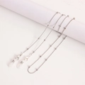 Detail view of silver metal beaded chain with lobster clasps and silicone eyewear loops - White K Beaded Style (3#)