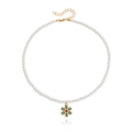 Pearl necklace with green snowflake pendant and red crystal for Christmas style - Christmas Snowflake (ZW2770)