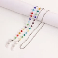Detailed view of colorful crystal bead chain with silver clasps for glasses and masks - Silver And Rainbow Beads (6#)