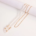 Detail of colorful crystal beads on a gold eyeglass chain with secure silicone loops - Gold And Green White Beads (1#)