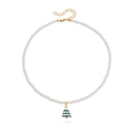 Elegant pearl necklace featuring a colorful Christmas tree pendant with gold star - Christmas Tree (ZW2770)