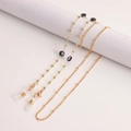 Gouden brillenketting met boze oog kralen en parels op minimalistische voet - Zwart Wit Boze Oog Stijl (4#)