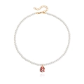 Elegant pearl necklace featuring a red and green Christmas gift box pendant with gold clasp - Christmas Gift Box (ZW2770)