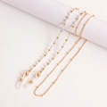 Detail of gold eyewear chain with white pearls, lobster clasp and silicone loops - Gold And Artificial Pearl Beads (4#)
