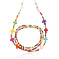 Colorful beaded eyewear chain with acrylic pearls and decorative cross pendants - Multicolor Beads with Cross (6#)