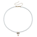 White faux pearl necklace featuring a festive Christmas reindeer pendant with a gold chain - Christmas Reindeer (ZW2845-1#)