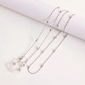 Silver beaded metal eyewear chain with lobster clasps and anti-slip silicone loops - Bead Chain / Round Bead Chain White K