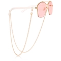 Pink lens sunglasses with a fine gold metal chain and white temple tips accessory - Flat Link Style (4#)
