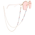 Pink aviator sunglasses with golden frame and colorful Evil Eye beaded chain - Blue and Red Evil Eye Style (2#)
