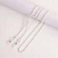 Silver metal eyewear chain with lobster clasps and non-slip silicone loops on white background - Small Hole Chain Silver