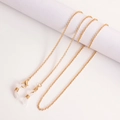 Close-up of gold glasses chain with lobster clasps and white silicone connectors - Small Link Chain / Small Hole Chain Gold