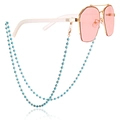 Pink lens sunglasses with golden frame and turquoise beaded anti-slip eyewear chain - Style 1 (Turquoise Blue Beads)