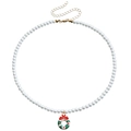 Faux pearl necklace featuring a classic Christmas wreath pendant with a red bow - Christmas Wreath (ZW2845-6#)