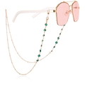 Gold aviator sunglasses with gradient pink lenses and a green gemstone chain accessory - Green Rhinestone Style (4#)
