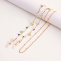 Golden eyewear chain with white daisies and colorful gemstones on a white background - Small Daisy Style (1# Flower)