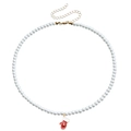 Pearl necklace featuring a red enamel Christmas stocking pendant and gold clasp - Christmas Glove (ZW2845-3#)