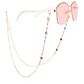 Golden sunglasses chain with multi-color clover charms and pink geometric lenses - Colorful Clover Style (5#)