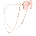 Fashion sunglasses with pink lenses and gold chain featuring white pearls - White Artificial Pearl Style (6#)