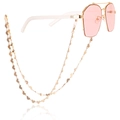 Pink lens sunglasses with gold metal frame and cute cat-shaped decorative charm chain - Style 4 (Moon Gold Metal)