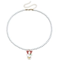 Christmas pearl necklace with gold-toned reindeer head pendant and adjustable lobster clasp - Christmas Deer (ZW2845-8#)