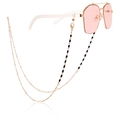Pink lens sunglasses with gold frame and decorative black bead chain accessory - Black Square Beads Style (7#)