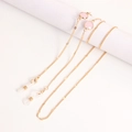 Golden eyewear chain with pink round gemstones and white silicone anti-slip loops - Pink Stone Style (2#)