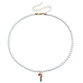 Christmas pearl necklace with red and green striped candy cane pendant in gold finish - Candy Cane (ZW2845-9#)