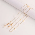 Detalle de cadena dorada para gafas con perlas blancas y cuentas cuadradas de metal - Estilo Perla Cuenta Cuadrada (3#)