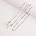 Silver metal glasses chain with polished beads and silicone loops shown on a white spool - Silver Beaded Chain (3# Bead Chain)
